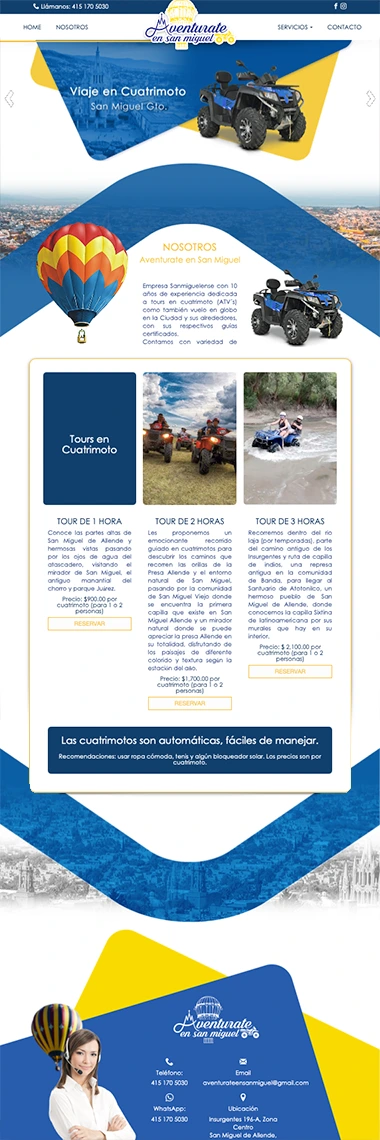 Página web paquete inicial Aventúrate San Miguel