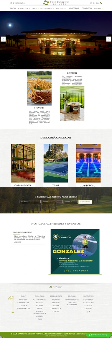 Página web paquete Avanzado Club Campestre León