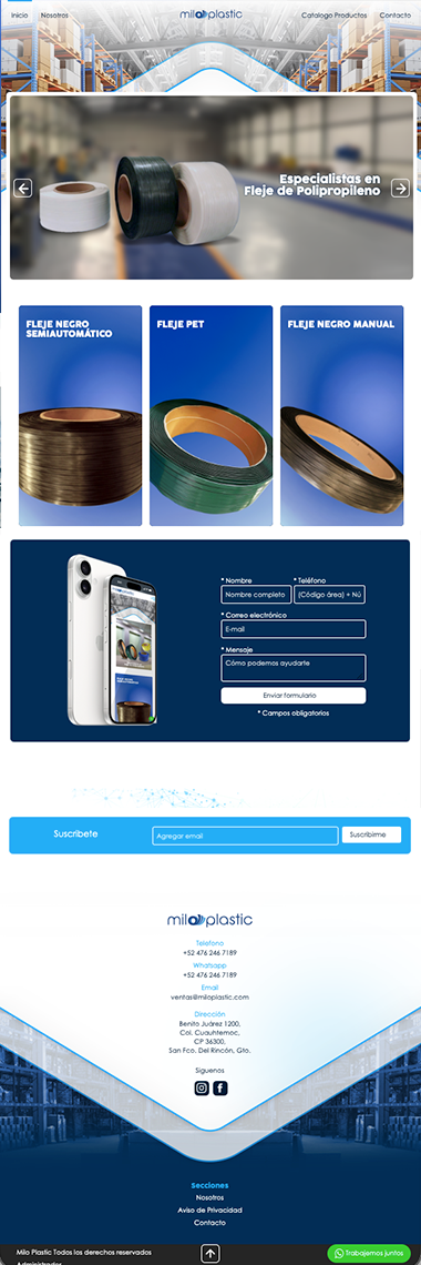 Página web paquete Profesional Milo plastics